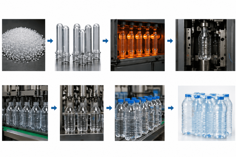 You are currently viewing Step-by-Step PET Bottle Manufacturing Process: From Preform to Final Bottle